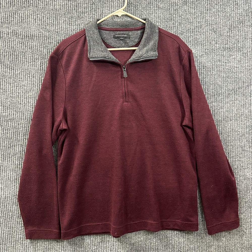 Banana Republic Mens‎ Sweater XL Maroon 1/4 Zip Pullover Knitted Long Sleeve